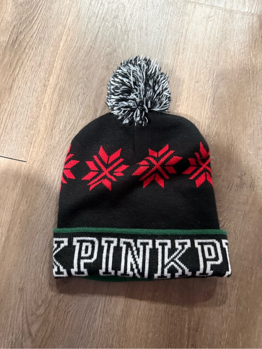 PINK Victoria's Secret Black Knit Beanie with Red Accent
